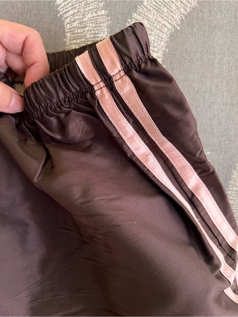 DONNI. Silk Track Pants Brown Pink Stripe S Nuuly - Picture 2 of 4